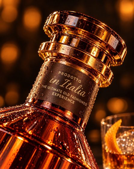 Old Fashioned: Flaschenhals mit Etikett Prodotto in Italia
