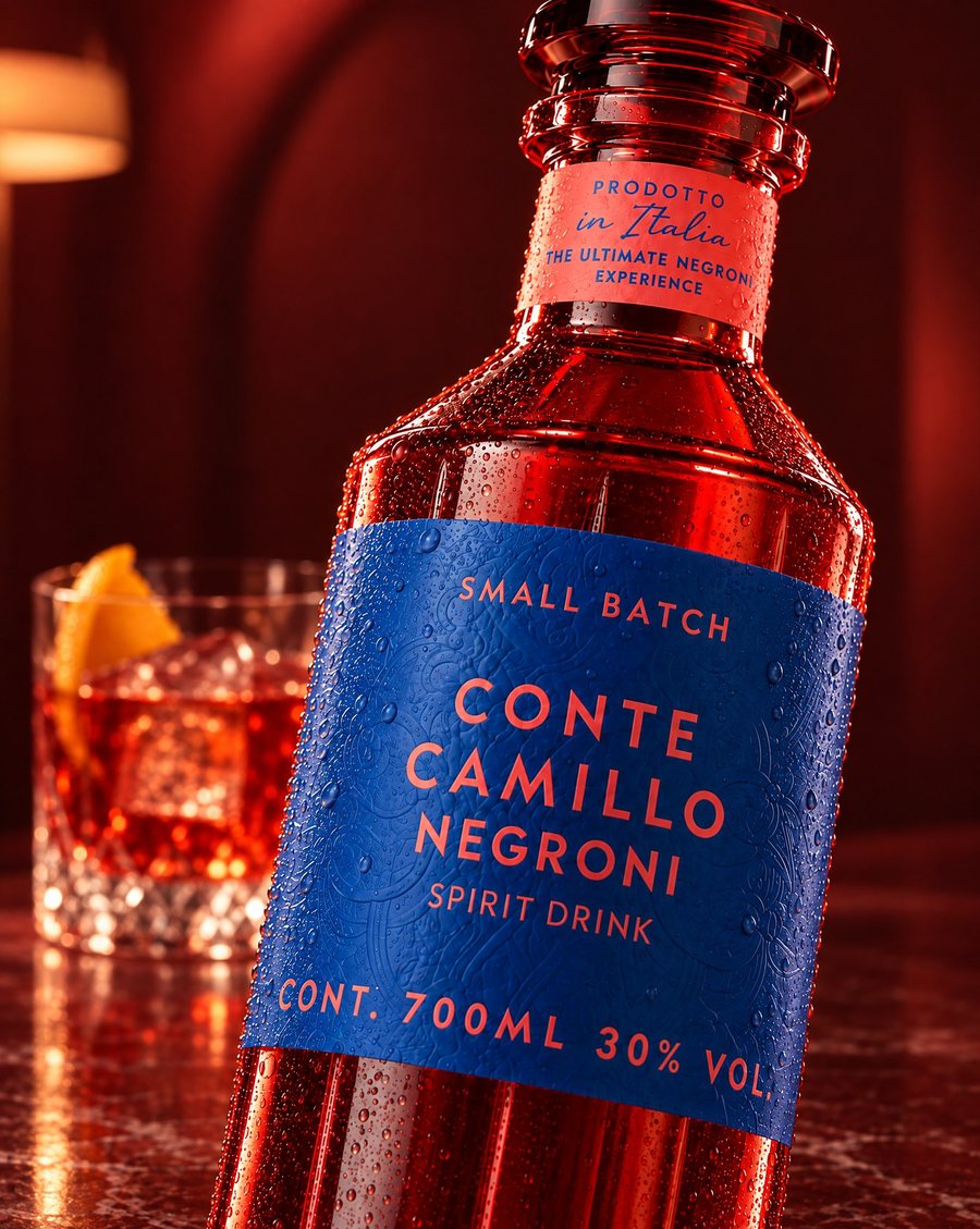 Conte Camillo Negroni, das Etikett der Flasche